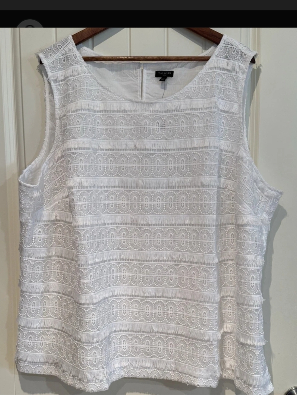 Talbots 14p White Lace Sleeveless Lace & Fringe Blouse